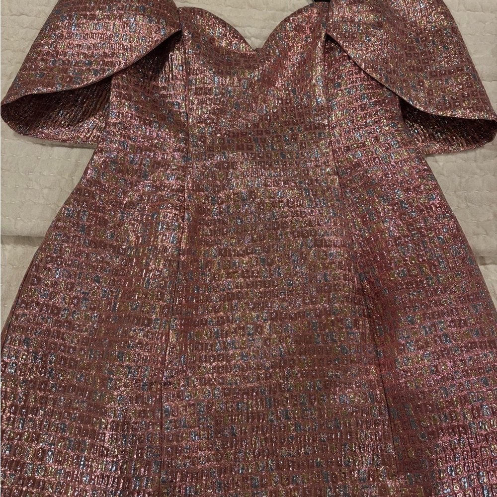 Tuckernuck Sparkle Off-Shoulder Party Dress in Rose Gold